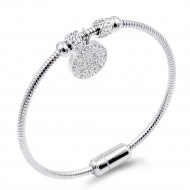 Silver Plated Stainless Steel Circle Crystal Charm Bracelet