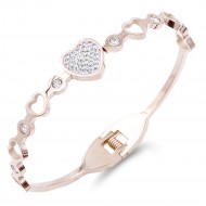 Rose Gold Plated Stainless Steel Heart Crystal Bracelet