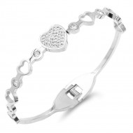 Silver Plated Stainless Steel Heart Crystal Bracelet
