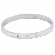 Rhodium Plated Stainless Steel Bangle with CZ