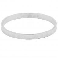 Rhodium Plated Stainless Steel Bangle with Roman Numbers