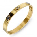 Gold Plated Stainless Steel Hinged Bangle Bracelets with Evil Eye