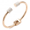 Gold Plated Stainless Steel Hinged Bangle with CZ
