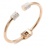 Rose Gold Plated Stainless Steel Hinged Bangle with CZ