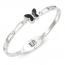 Rhodium Plated with Butterfly Stainless Steel Bangle Bracelets