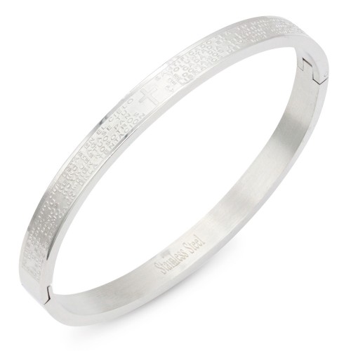 Rhodium Plated Stainless Steel with Cross Bracelet