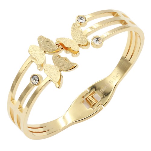 Gold Plated Stainless Steel Butterfly Bangle Bracelets