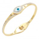 Stainless Steel With Evil Eye Hinged Bangle Bracelets