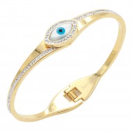 Stainless Steel With Evil Eye Gold Plated Hinged Bangle Bracelets