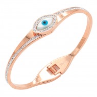 Stainless Steel With Evil Eye Rose Gold Plated Hinged Bangle Bracelets