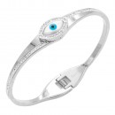 Stainless Steel With Evil Eye Gold Plated Hinged Bangle Bracelets