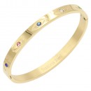 Gold Plated Stainless Steel With Multi Color Stone Bracelet. 6MM Width