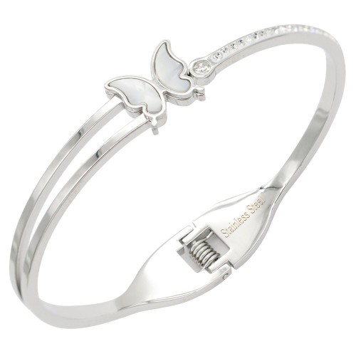 Stainless Steel with MOP Butterfly Bangle Bracelets