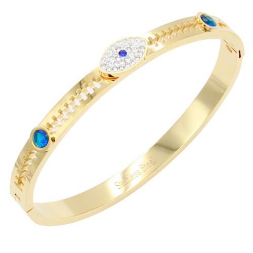 Gold Plated Stainless Steel With Evil Eye Bangle Bracelets