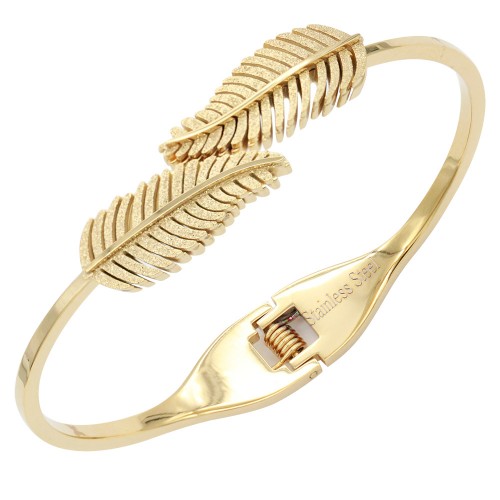 Gold Plated Stainless Steel Leaf Bangle Bracelets
