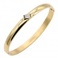 Gold Plated Stainless Steel With Clear CZ Bangle Bracelets