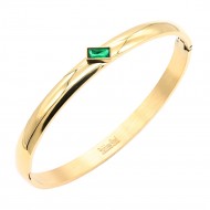 Gold Plated Stainless Steel With Green CZ Bangle Bracelets