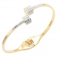 Gold Plated Stainless Steel Bangle With Clear CZ