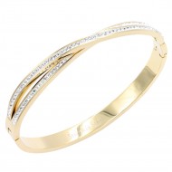 Gold Plated Stainless Steel Bangle With Clear CZ
