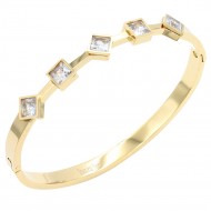 Gold Plated Stainless Steel With Clear Color CZ Bangle  Bracelets