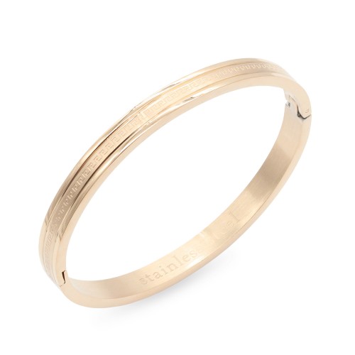 Rose Gold Plated Stainless Steel Hinged Bangle Bracelets 6mm Width