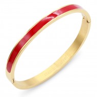 Gold Plated Stainless Steel Red Color Hinged Bangle Bracelets 6mm Width