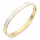 Gold Plated Stainless Steel Red Color Hinged Bangle Bracelets 6mm Width