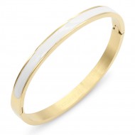 Gold Plated Stainless Steel White Color Hinged Bangle Bracelets 6mm Width