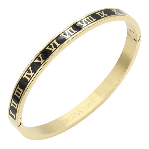 Gold Plated Stainless Steel Black Color Hinged Bangle Bracelets