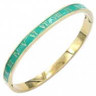 Gold Plated Stainless Steel Green Color Hinged Bangle Bracelets. 6mm Width