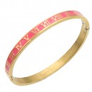 Stainless Steel Pink Color Hinged Bangle Bracelets. 6mm Width Stainless Steel Pink Color Hinged Bangle Bracelets. 6mm Width
