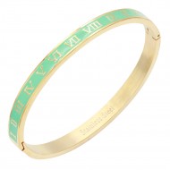 Gold Plated Stainless Steel Turquoise Color Hinged Bangle Bracelets. 6mm Width
