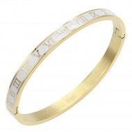 Gold Plated Stainless Steel White Color Hinged Bangle Bracelets