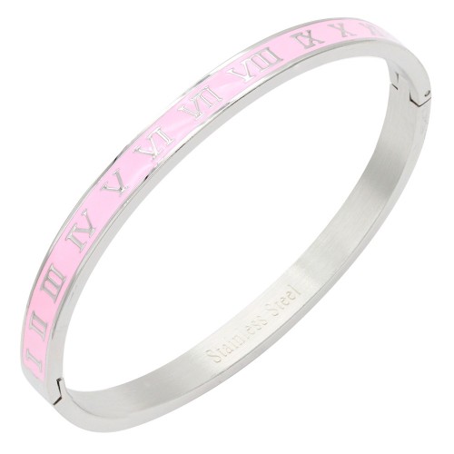 Stainless Steel Pink Color Hinged Bangle Bracelets. 6mm Width Stainless Steel Pink Color Hinged Bangle Bracelets. 6mm Width