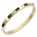 Stainless Steel With Gold Plated Hinged Bangle Bracelets. Emerald Green Ston Color