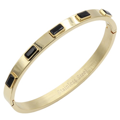 Stainless Steel With Gold Plated Hinged Bangle Bracelets Black Color