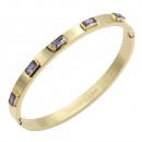 Stainless Steel With Gold Plated Hinged Bangle Bracelets.Clear Stone