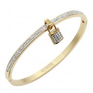 Gold Plated Stainless Steel with Lock CZ stone Bangle Bracelet