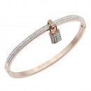 Rose Gold Plated Stainless Steel with Lock CZ stone Bangle Bracelet