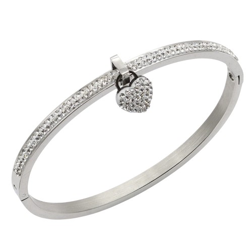 Stainless Steel with Heart CZ stone Bangle Bracelet
