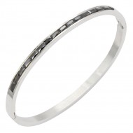 Stainless Steel With Black Color Stone Hinged Bangle Bracelets