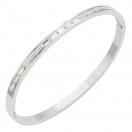 Stainless Steel With Clear Stone Hinged Bangle Bracelets.