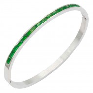 Stainless Steel With Green Color Stone Hinged Bangle Braceletsa