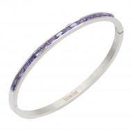 Stainless Steel With Purple Color Stone Hinged Bangle Bracelets