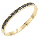 Gold Plated Stainless Steel With Black Color CZ Bangle Bracelets
