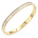 Gold Plated Stainless Steel With Pink Color CZ Bangle Bracelets