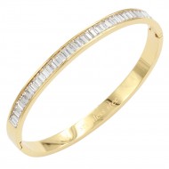 Gold Plated Stainless Steel With Clear CZ Bangle Bracelets. Gold Color