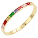 Gold Plated Stainless Steel With Pink Color CZ Bangle Bracelets