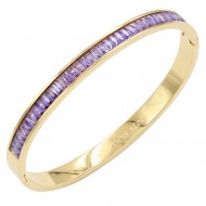 Gold Plated Stainless Steel With Purple Color CZ Bangle Bracelets