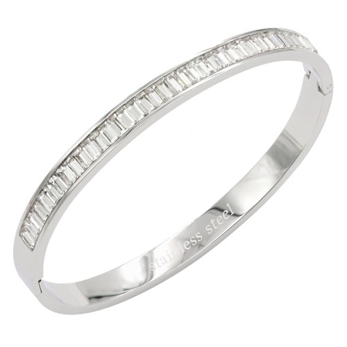 Stainless Steel With Clear CZ  Bangle Bracelets
